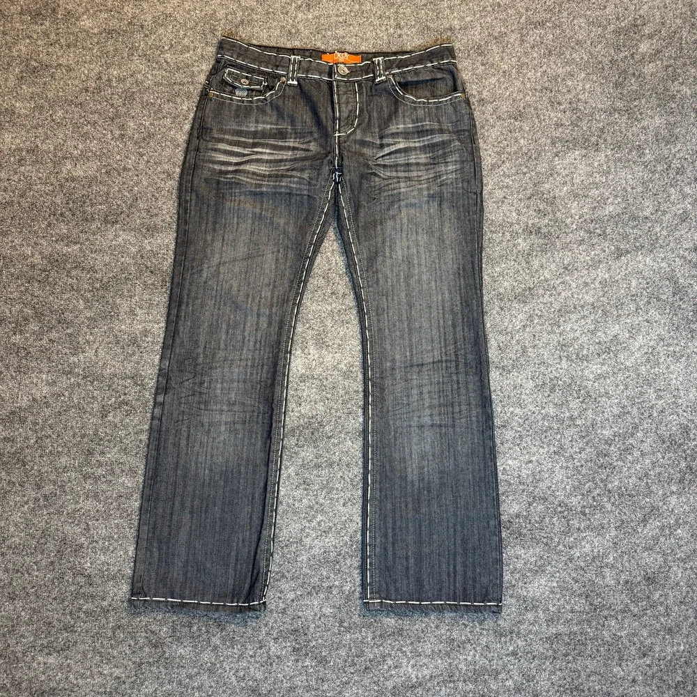D Coy JNS Men Sz 36x31 Y2K Skater Gray Denim Jean Heavy White Stitching